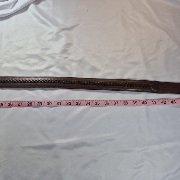 Men's Leather Western Style Belt Brown Black Stitching Silver Buckle Size 42 - Picture 9 of 14